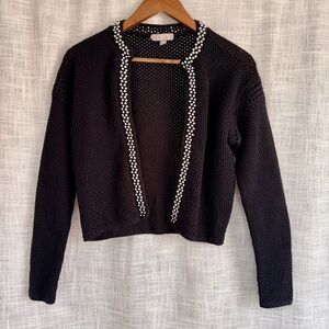 J Crew Black Silver Beaded Open Crochet Cardigan Sweater